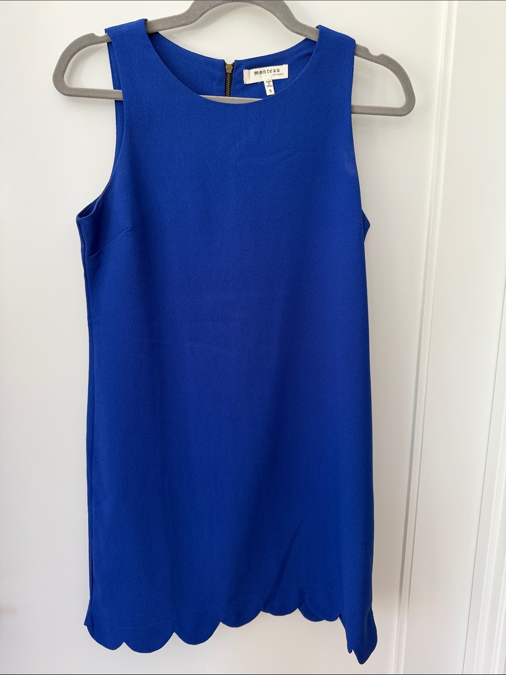Monteau Cobalt Blue Sleeveless Shift Dress with Scalloped Hem